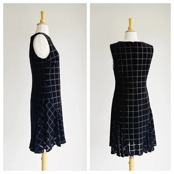 DONNA MORGAN | Black Velvet Grid Print Dress | 8 - Picture 2 of 6
